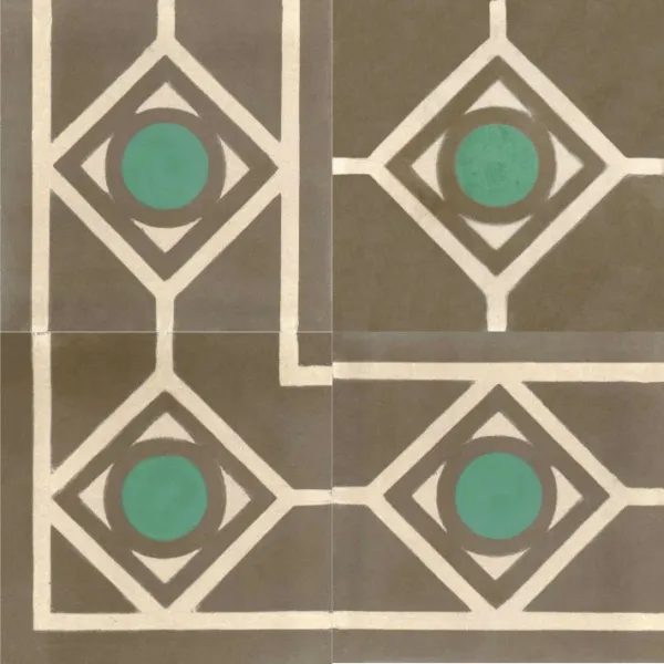 Baldosa calcárea diseño rombo con circulo dentro.