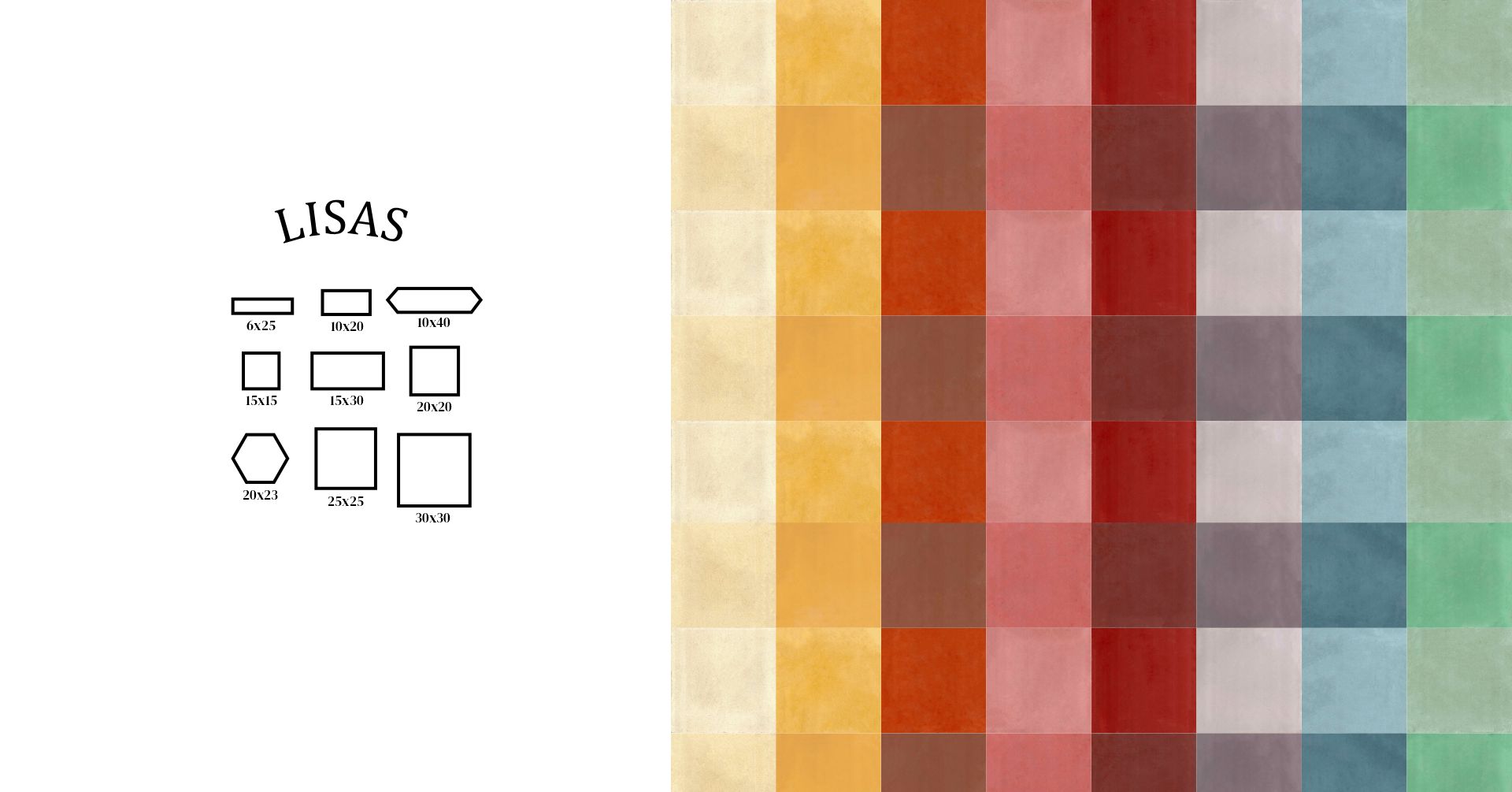 Baldosas calcáreas lisas varios tamaños y colores